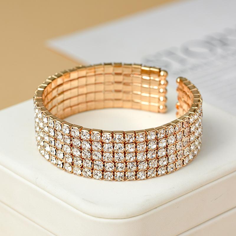 Classic Multilayer Shiny Crystal Rhinestone Cuff Bracelets Bangles Women Wristband Gold Silver Color Wedding Bracelet Jewelry