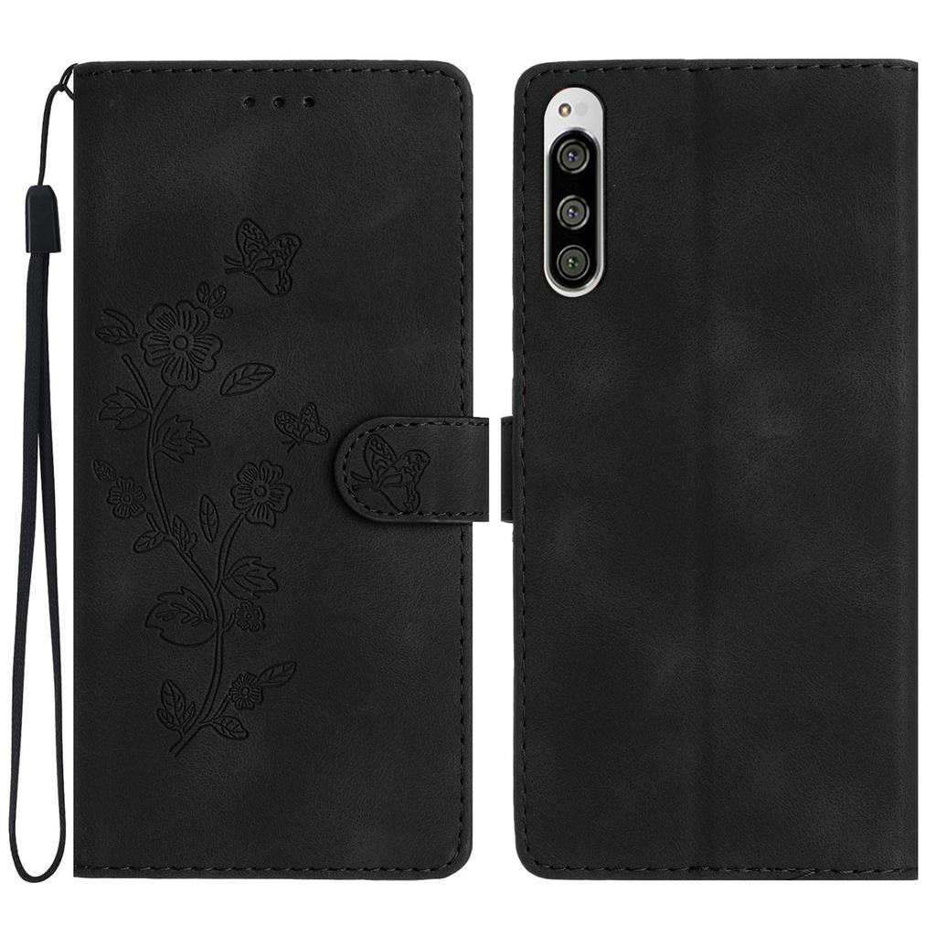 Flower Imprint Leather Case for Sony Xperia 5,Wallet Stand Mobile Phone Protective Cover