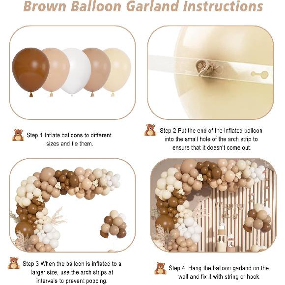 142Pcs Brown Balloons Garland Arch Kit Nude Coffee Brown Boho Blush Tan Neutral Balloons for Teddy Bear Baby Shower Neutral Woodland Wedding Jungle
