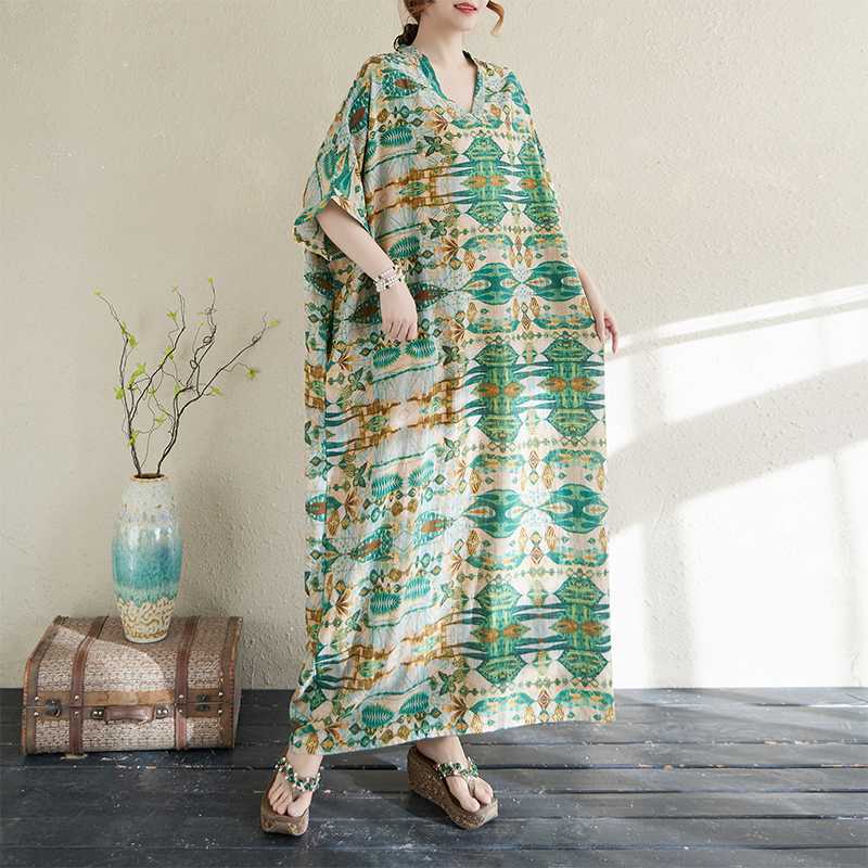 

Летний цвет Путешествия Ретро Длинная юбка Хлопково-льняное платье One size зелёный