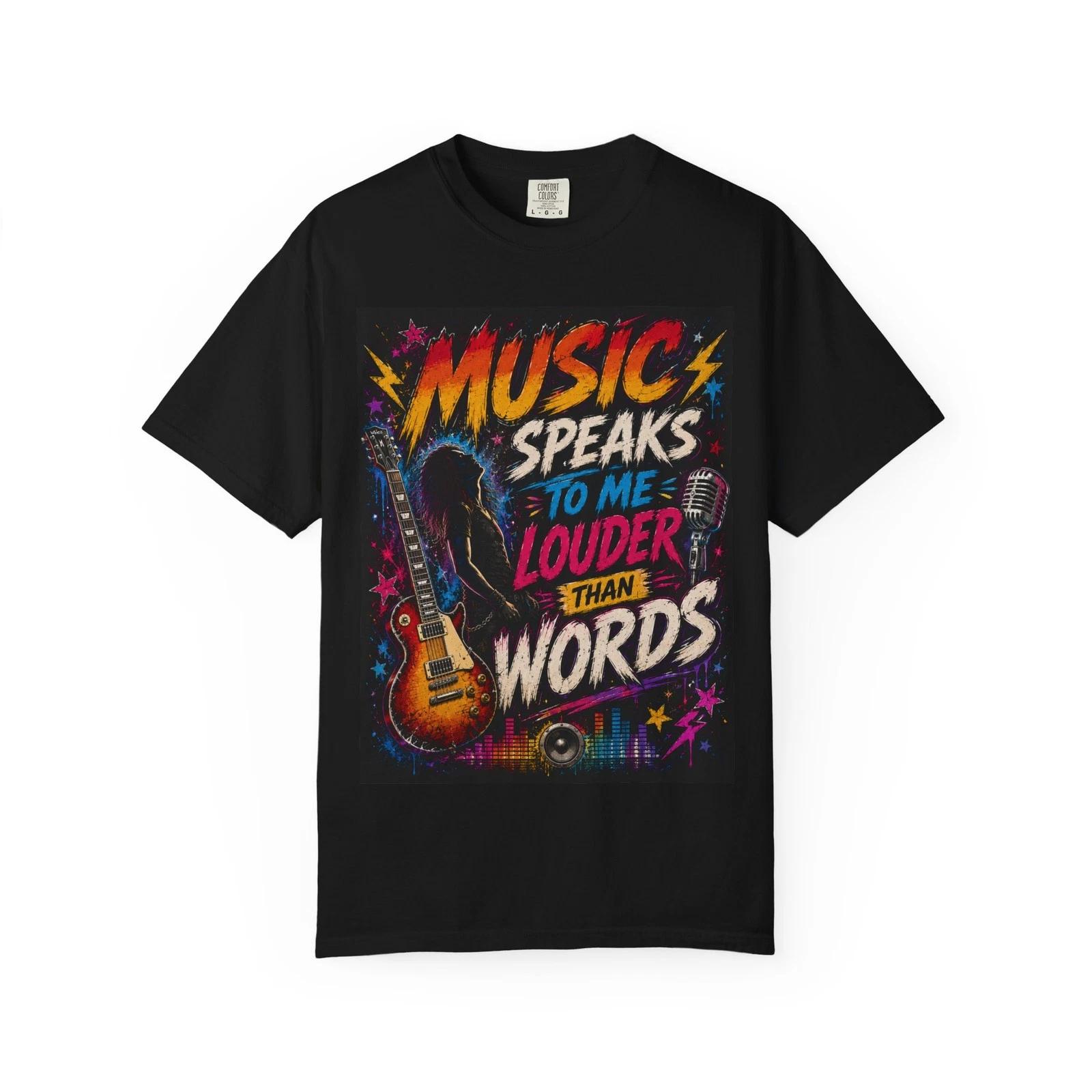Music Speaks to Me Louder Than Words T-shirt | Guitar Microphone Rock Design XL