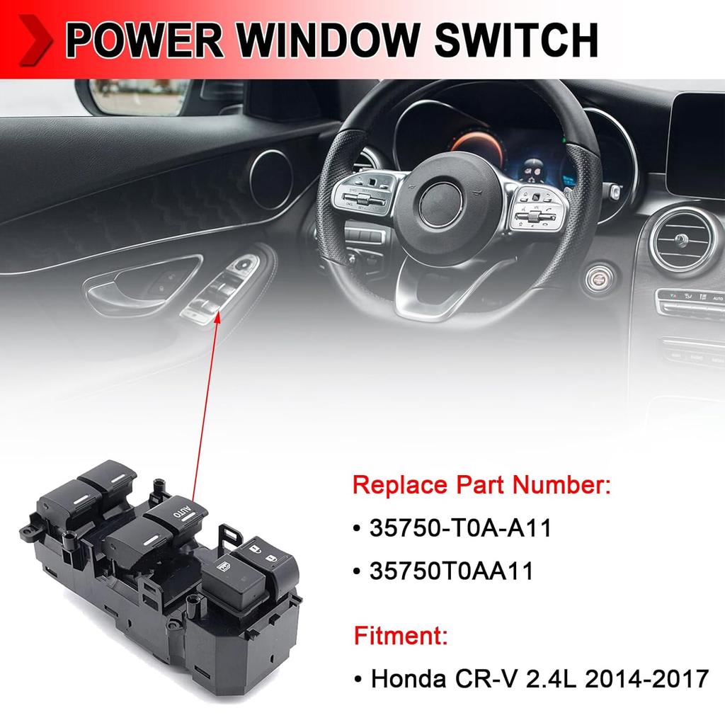 35750-T0A-A11 Power Window Switch, Driver Side Power Master Window Switch Fit for Honda CR-V CRV 2014 2015 2016 2017