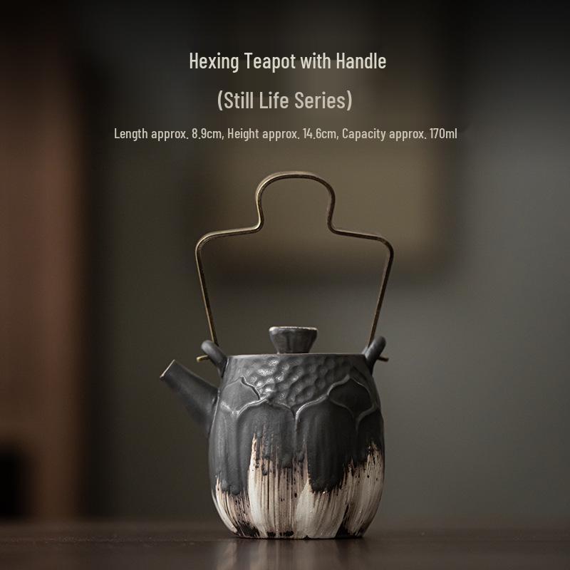 Handmade Wabi-Sabi Ceramic Lotus Teapot, Coarse Pottery Antique Style, Perfect for Gongfu Tea Brewing 160ml-180ml