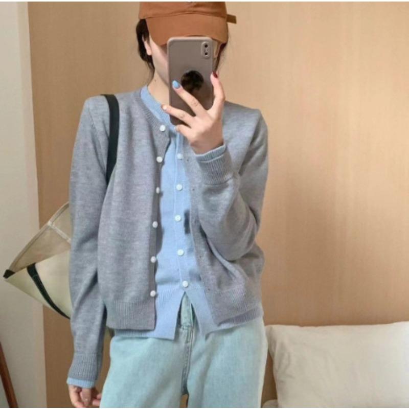 Autumn Korean Candy Color Long-sleeved Fake Two-piece New Slim Niche Knitted Sweater Cardigan