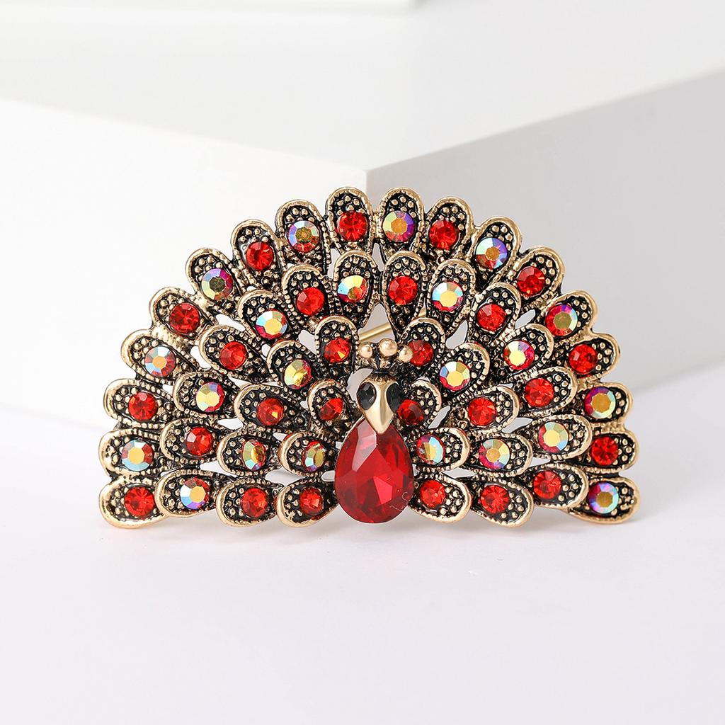 Fashion Retro Corsage Accessories, Full Diamond Peacock Screen Brooch, Creative Personality Flash Animal Pin