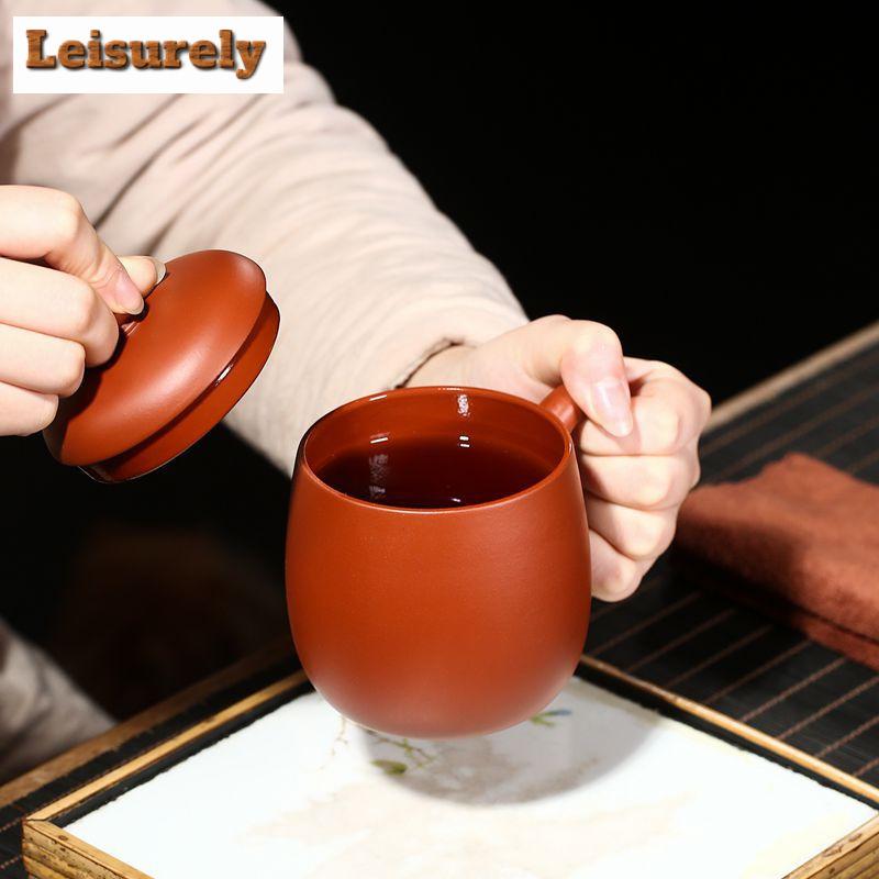 380ml Yixing Purple Clay Tea Mug Handmade Covered Cup Raw Ore Zhu Mud Kettle Chinese Zisha Tea Set Cafes Supplies Customized