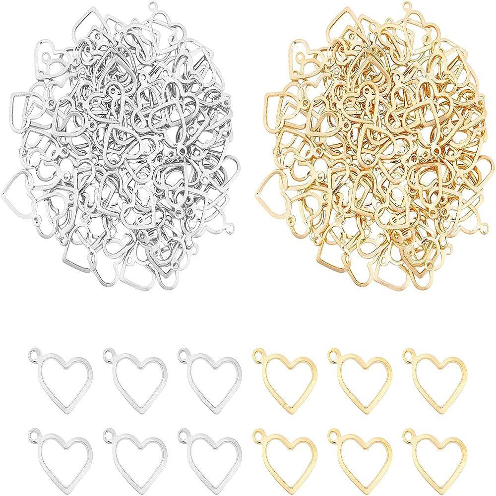 304 Stainless Steel Charms Heart Golden & Stainless Steel Color 10x13.7~14x0.8~1mm Hole: 1mm 100pcs/box