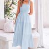 Casual Dress Bohemian Sleeveless Strapless Long Skirt Pleated Layered Summer Dress