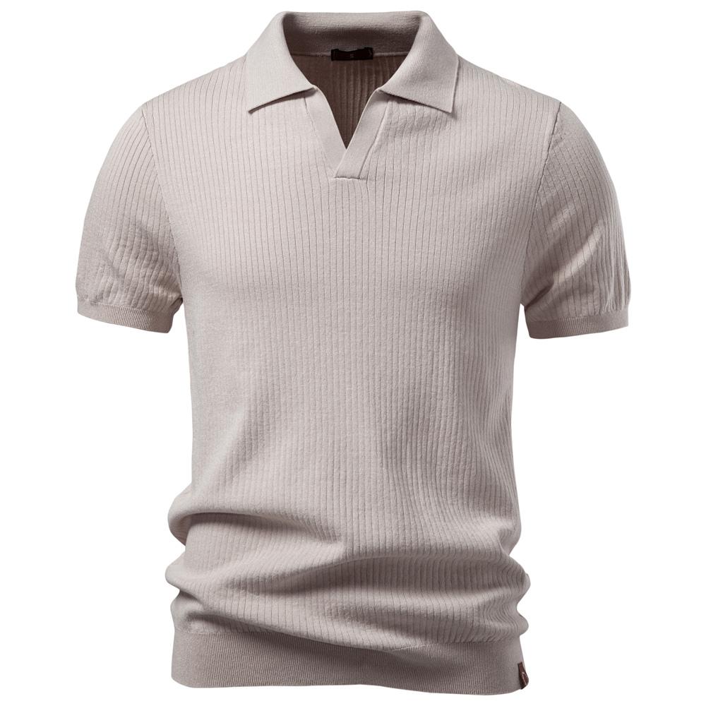 AIOPESON Heren Geribbelde Gebreide Poloshirt Omgeslagen Kraag IJszijde Korte Mouw Smart Casual Old Money V-hals Pullover Top EUR M 65-75kg