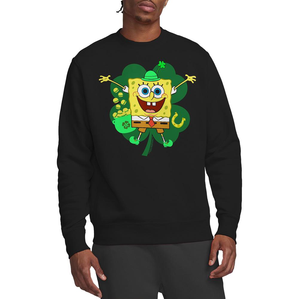 SpongeBob SquarePants Unisex Adult Spongey Four Leaf Clover St Patricks Day Sweatshirt