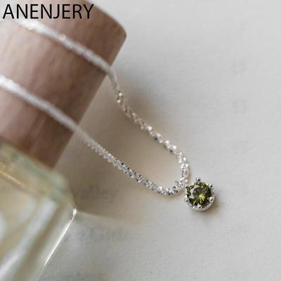 Zilverkleurige Parel Kroon 6 Klauwen Olijfgroen Kristal Sprankelende Ketting Dames Sleutelbeen Ketting Hanger