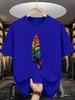 Summer Unisexs 100 Pure Cotton Casual Loose Feather Print Sports Round Neck Short Sleeved Soft Breathable Highquality Tshirt