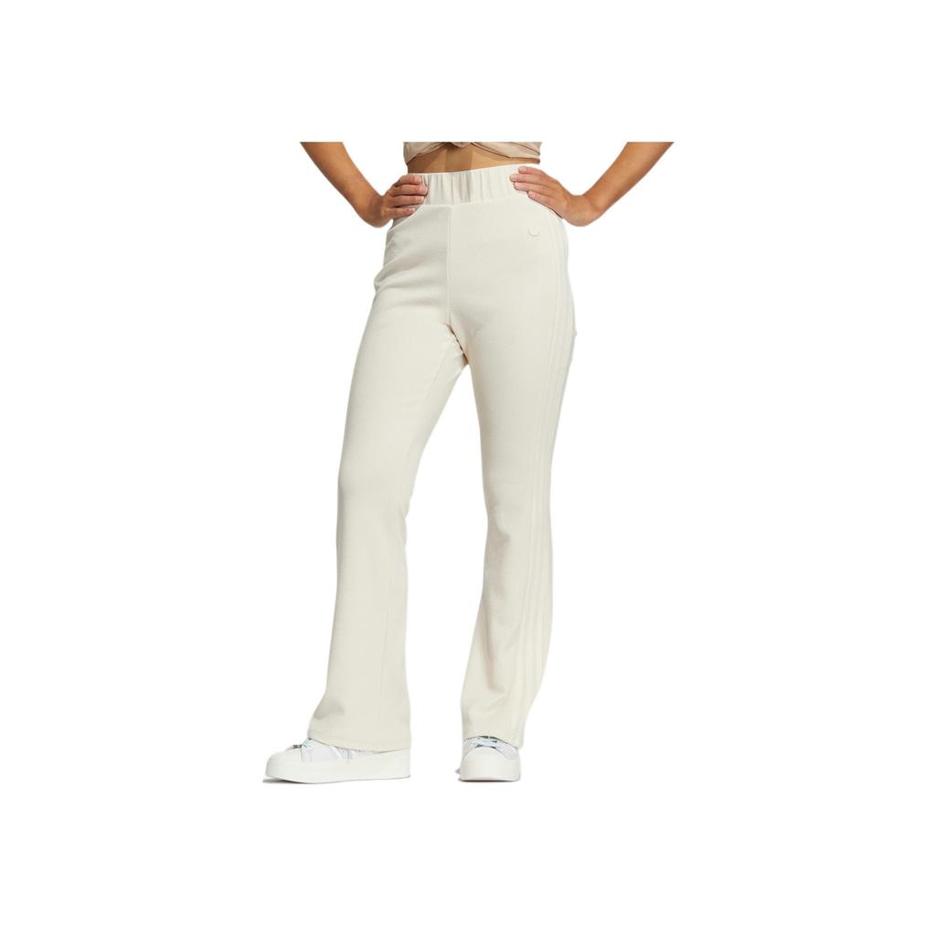 Adidas Originals Clover Embroidered Logo Flared Track Pants Women Bottoms Beige HY1360