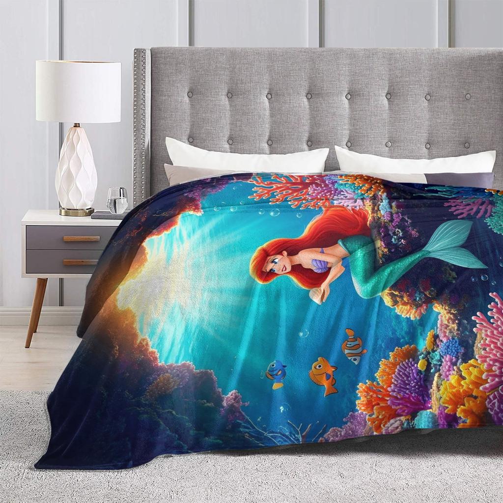 Little Mermaid Cartoon Princess Blanket Fleece Spring Autumn Portable Super Soft Throw Blanket for Sofa Outdoor Rug Piece