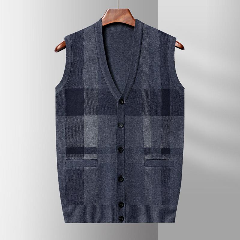 

V-neck Wool Vest Cardigan Men s Color-blocking Sweater Vest Casual Sweater Vest Sleeveless Knitted Horse Clip Jacket M