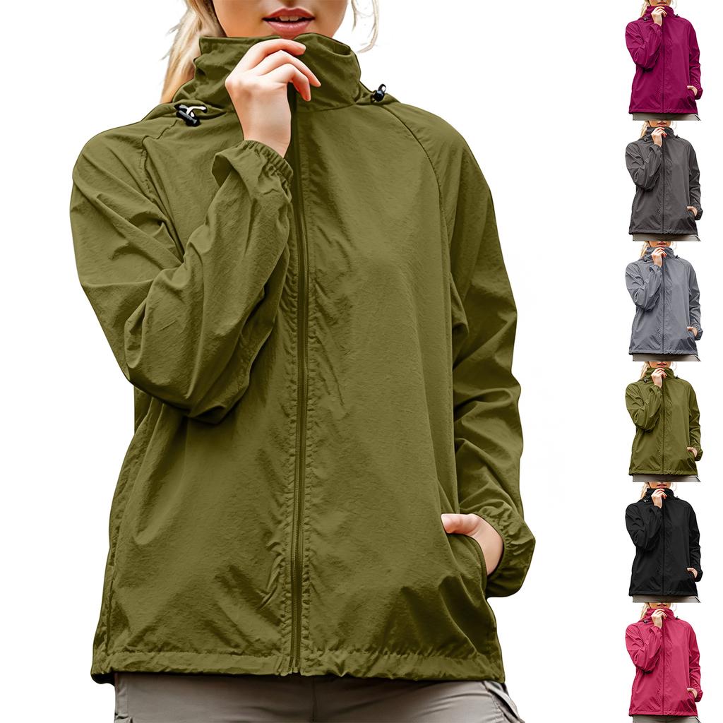Lightweight Outdoor Windbreaker Jacket for Women Spring Autumn Waterproof Thin Hooded Sports Outerwear Zip Up