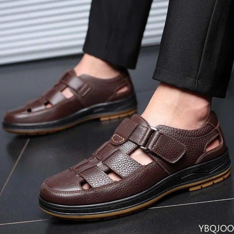 Klasické sandály Pánské sandály z pravé kůže Sandaliashollow Out Neformální boty Pohodlné pevné outdoorové pánské boty