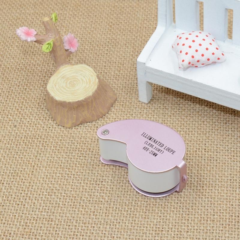 40X Magnifying Glass Lens Foldable Handheld Eye Loupe Pocket Size Magnifier with Light for Jewelry Stamps Coin Inspection