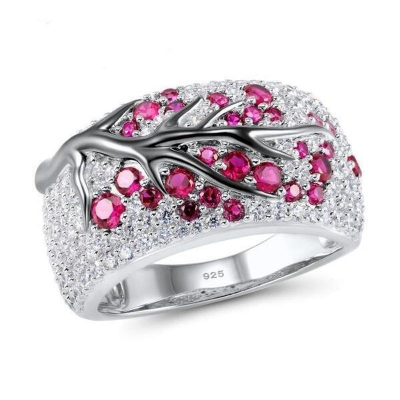 

S Classic Stainless steel Silver plated Plum Blossom Lady s Oil Drawing Ring For Women Diamond inlay Size 6-11 11