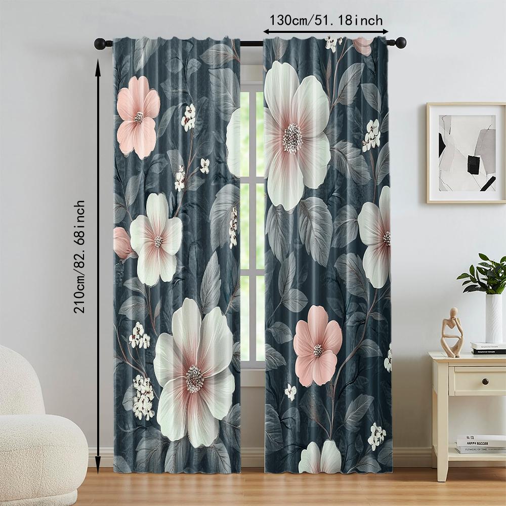 2 pcs   versatile polyester transparent curtains for home decoration Elegant White & Pink Floral for use in bedrooms and living