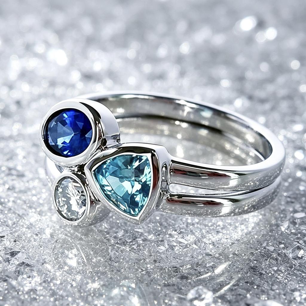 Fashionable European and American Irregular Three-color Stone Date Ring for Women