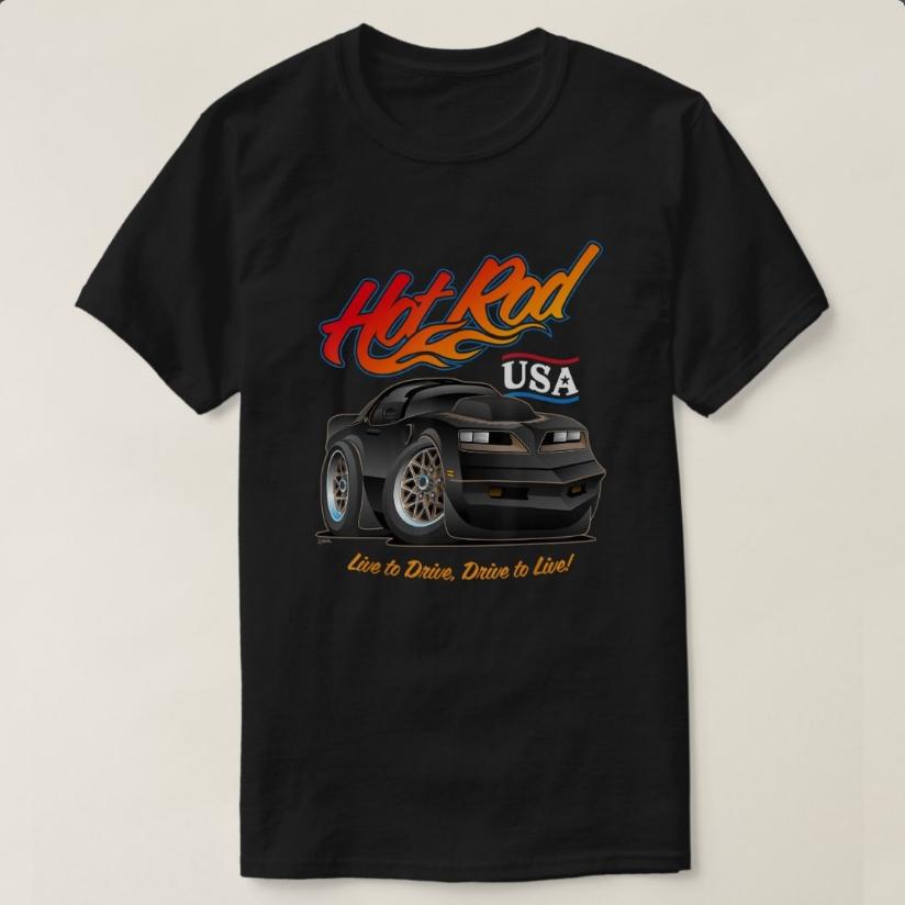 USA Classic Muscle Car Cartoon Hot Rod Funny Car TShirt 100 Cotton ONeck Short Sleeve Summer Casual Mens Tshirt Streetwear S