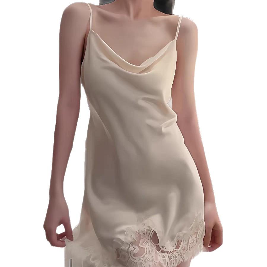 Autumn 2025 Light Luxury Lace Pajamas - Sexy Cowl Neck Camisole with Chest Pad