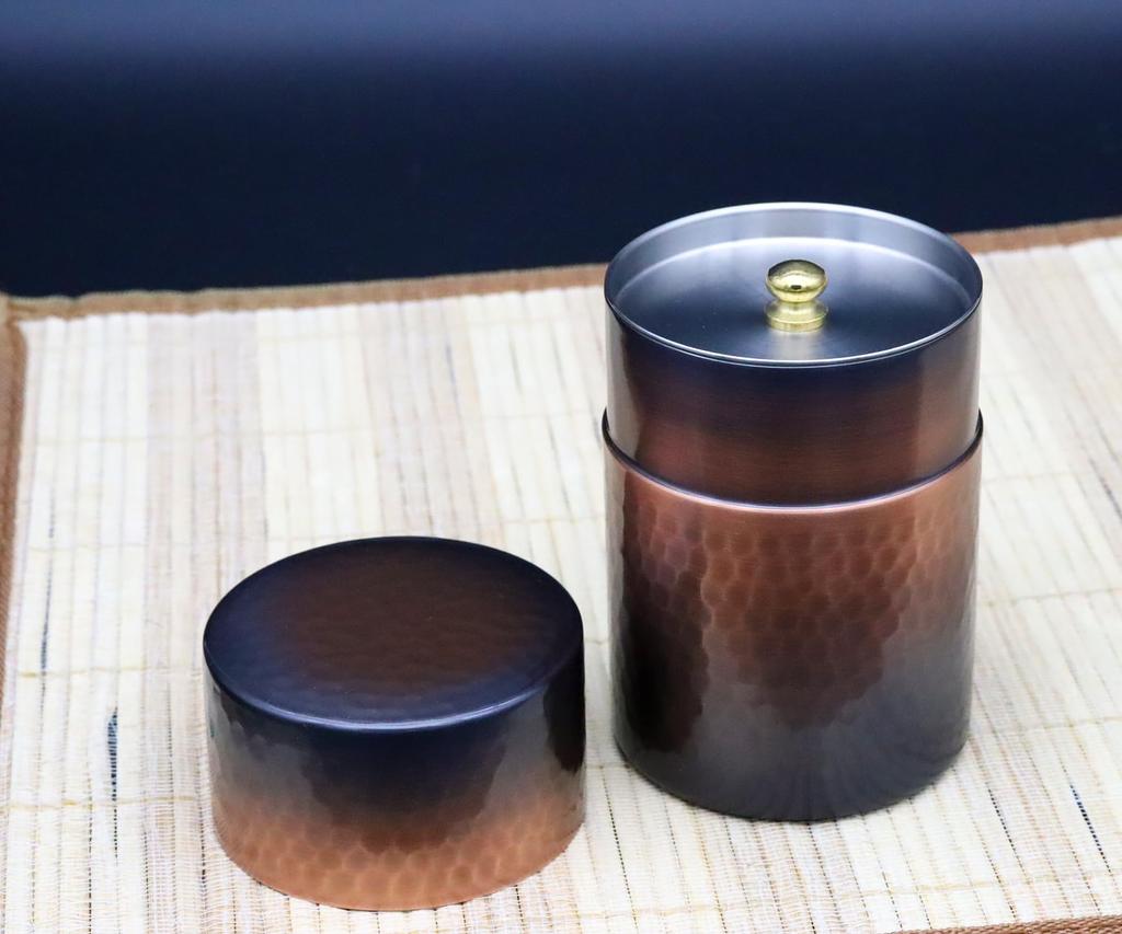 Shinkodo Made In Japan Pure Copper Tea Caddy Red Copper Finish Hammered Gift Wrapping Specification (Medium)