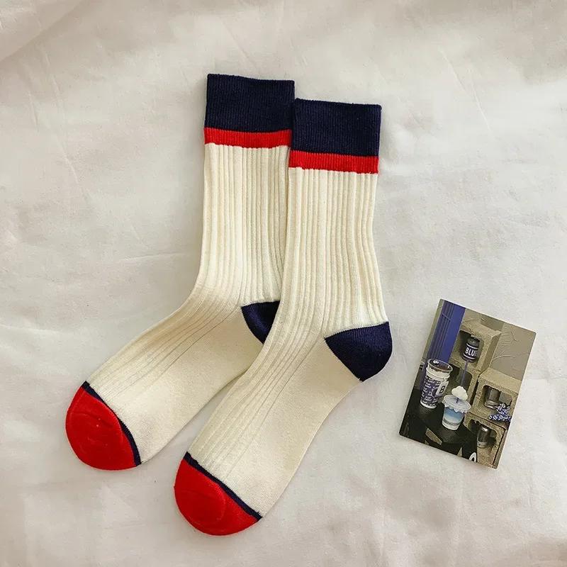 

Korean Style Colorful Harajuku Women Socks Girls Vintage Socks Knitting Cotton Japanese Fashion Striped Girls Elastic Long Socks EUR 35-39