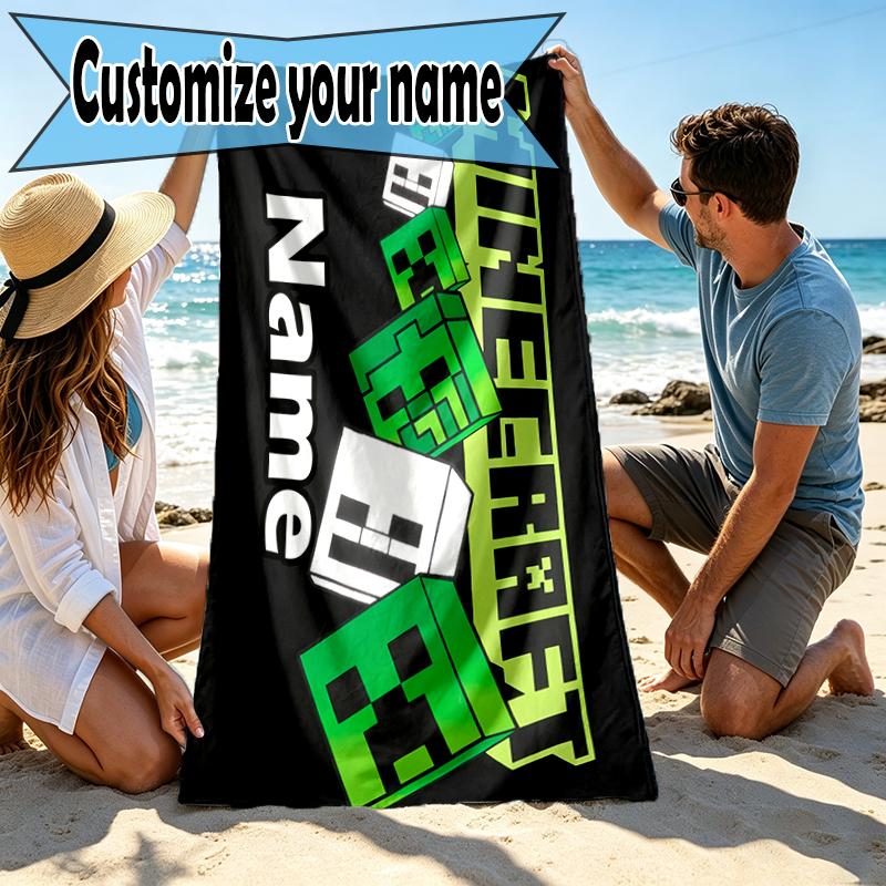 Custom Name Personalized Gamer craft Print Beach Towel, for Trip Camping Beach Party Home Decor, Birthday Gift for Family & Friends
