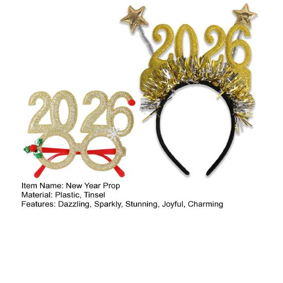 Silvesterparty Zubehör 2026 Glitzer Lametta Stirnband und Brillen Set für Happy New Year Party Feier