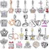 925 Sterling Silver Cute Princess Crown Cake Charm Pendant Shiny Bracelet Necklace Bead Jewelry DIY Gift for Women