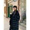 Elegantní dlouhý kostkovaný vlněný kabát dámský zimní tlustý teplý ke kolenům kabát módní vysoce kvalitní tvídová bunda