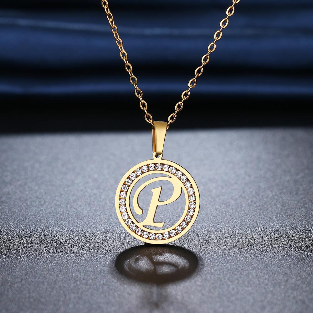 316L Stainless Steel 26 Letters A-Z Necklace NEW Crystal Rhinestone Necklaces for Women Wedding Valentine's Day Gifts