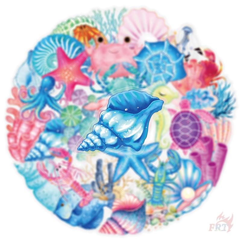 50Pcs/Set Watercolor Marines Animals Series 01 PET Stickers Waterproof DIY Fashion Doodle Decals Stickers