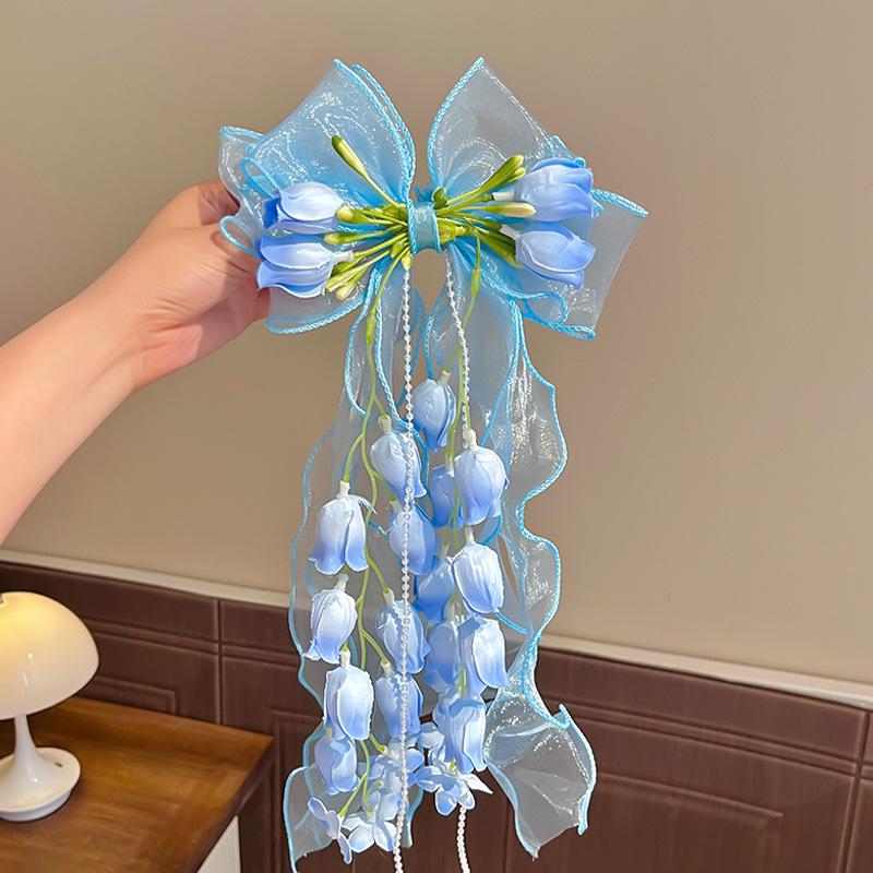 Fairy Lily Flower Bow Hair Clip: Cute Princess Ribbon Hair Accessory for Girls