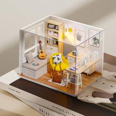 Zhiquwu Mini DIY Puppenhaus: Sonnenschein-Arbeitszimmer - Handgefertigtes Architekturmodell-Spielzeug für Kinder