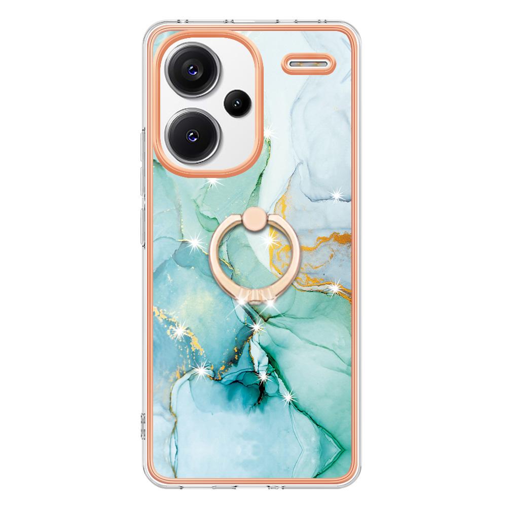 For Xiaomi Redmi Note 13 Pro+ 5G Case with Ring Kickstand Marble Pattern Electroplating TPU Back Cover