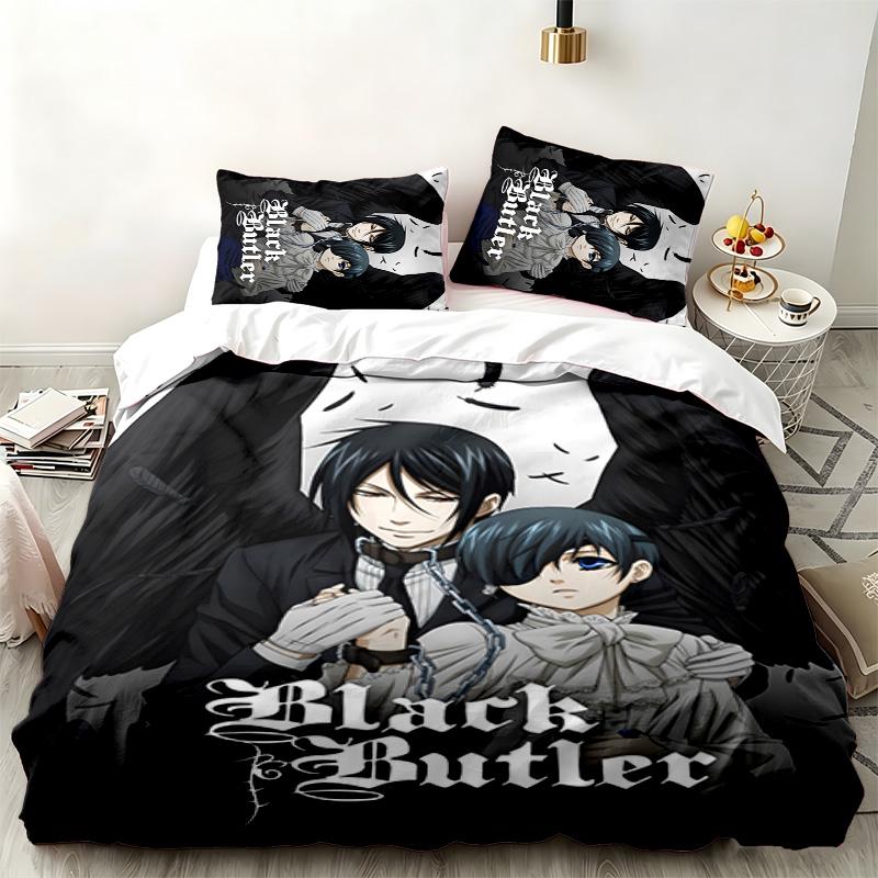 Black Butler 3pc set Perfect for bedroom use Comfortable bedding set includes a duvet cover and two pillowcases Ideal birthday or Christmas gift