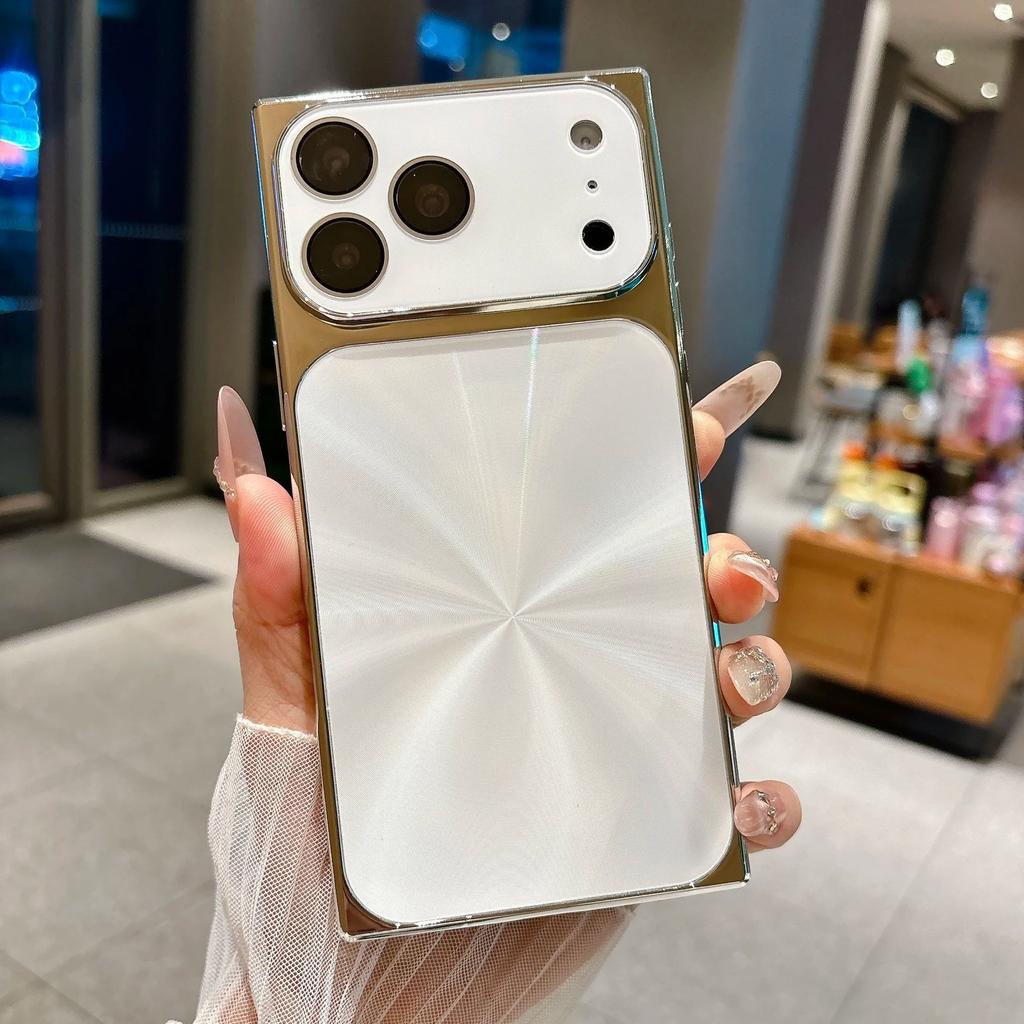 Straight Edge Aurora CD Texture Phone Case For iPhone 17 16 15 14 13 Pro Max Plus Glass Lens Protect Glossy Plating Soft Cover