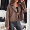 Short Style Jacket Women Woolen Turn-down Collar Solid Color Single Button Closure Coat Loose Fall Type Thermal Long Sleeved Commuting Dating