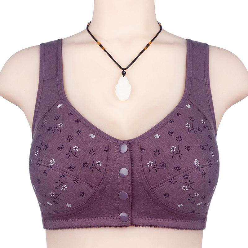 

1 шт. Бесшовный бюстгальтер с цветочным принтом, удобное нижнее белье, женский пуш-ап бюстгальтер, хлопок, застежка спереди серый/фиолетовый
