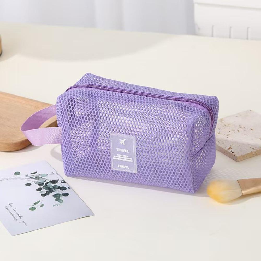 Lightweight Dopamine Color Mesh Storage Bag Large Capacity Hollowout Make Up Case Cosmetic Bag Toiletry