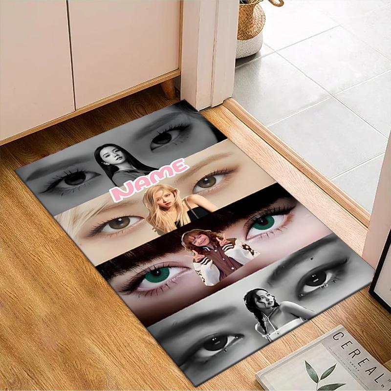 Custom Name Floral Fashion Kpop BP Rug for Living Room, Game Rooms, Office, Bedroom, Floor Mat Playful Design, fan gifts Christmas decor