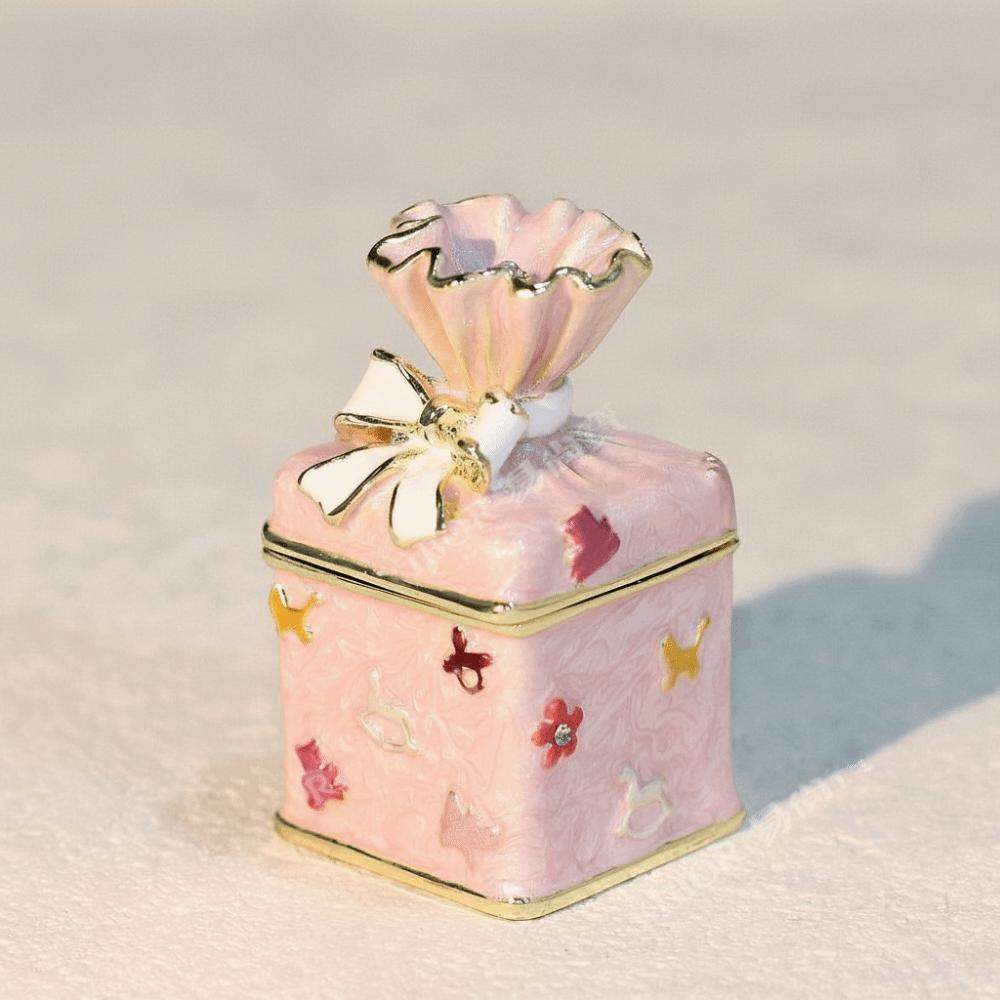 Pink Candy Jewelry Box Enamel Color Trinket Box Storage Container Candy Canister  For Necklaces