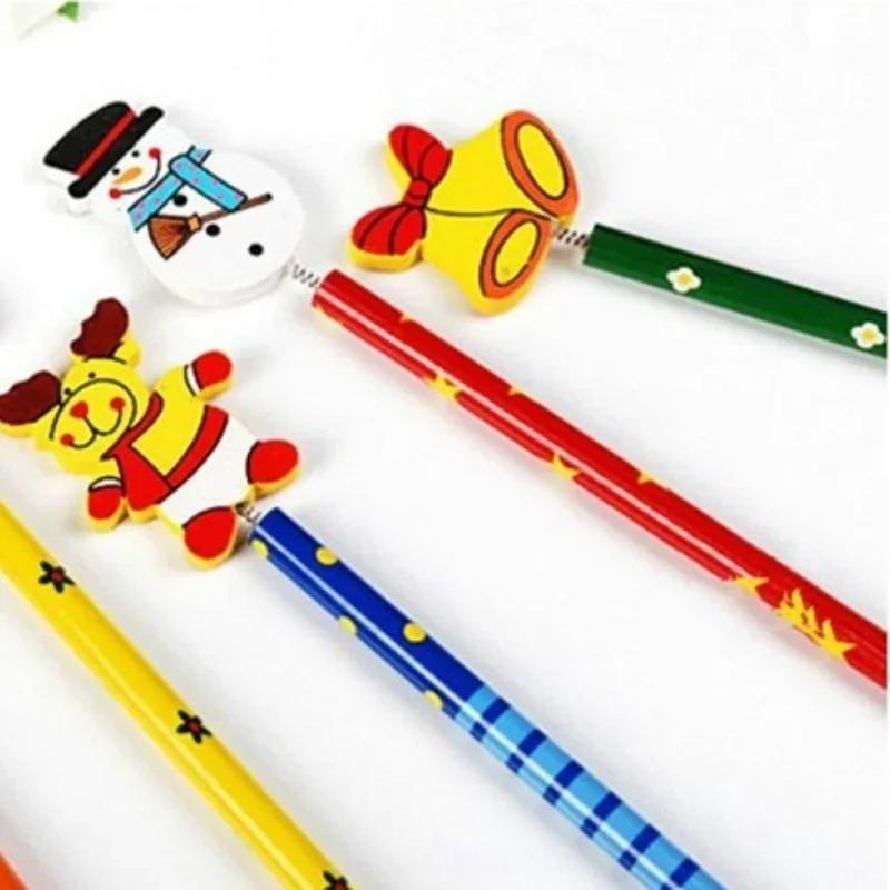 4 STÜCKE Kreative Schreibwaren Kinder Schulbedarf Niedlichen Cartoon Holz Weihnachten Gummihülse Bleistift Weihnachtsgeschenk