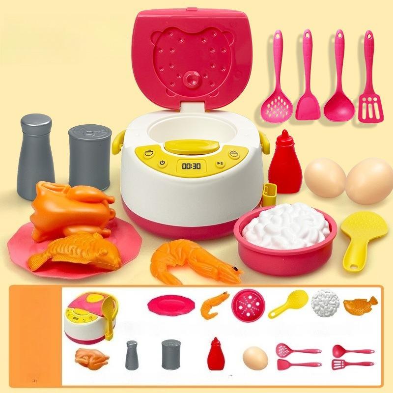 Kids Cooking And Baking Playset Simulation Rice Cooker Microwware Gas Refrigerator Toy Pretend Play Kitchen For Boys & Girls