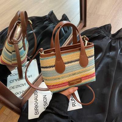 Beach Small Wave Women'S Tide Fashion Messenger Bag Commuter Woven Straw Hand Bucket Bag