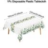 183x137cm Eucalyptus Leaves Disposable Tablecloth Sage Green Plastic Table Cover for Summer Spring Birthday Party Table Decor