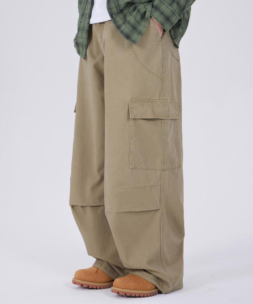 GLW Washed Pocket Parachute Cargo Pants Beige